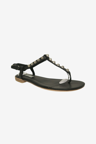 Balenciaga Leather Studded Accents T-Strap Sandals sz 37.5 - Designer shoes at The Find Luxury Resale - Vancouver, Canada