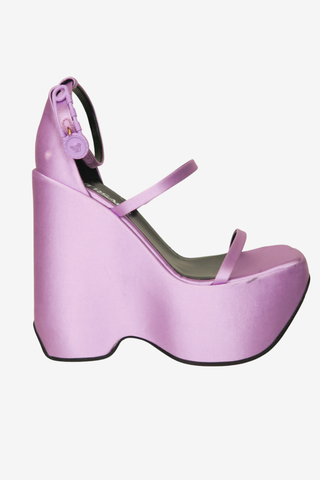 Versace Medusa Insignia Satin Sandals sz 36 - Designer Pumps at The Find Luxury Resale - Vancouver, Canada