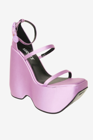 Versace Medusa Insignia Satin Sandals sz 36 - Designer Pumps at The Find Luxury Resale - Vancouver, Canada