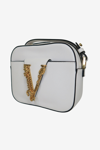 Versace Vitello Virtus Camera Bag White - Designer Handbags at The Find Luxury Resale - Vancouver, Canada