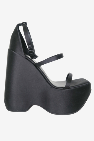 Versace Medusa Insignia Satin Sandals sz 35 1/2 - Designer Pumps at The Find Luxury Resale - Vancouver, Canada