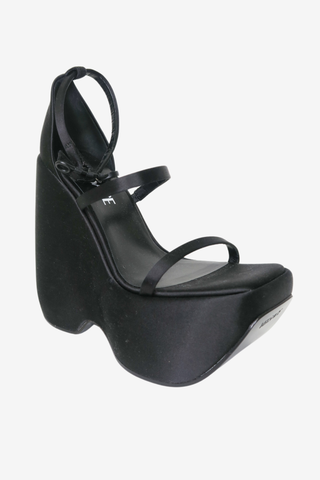 Versace Medusa Insignia Satin Sandals sz 35 1/2 - Designer Pumps at The Find Luxury Resale - Vancouver, Canada