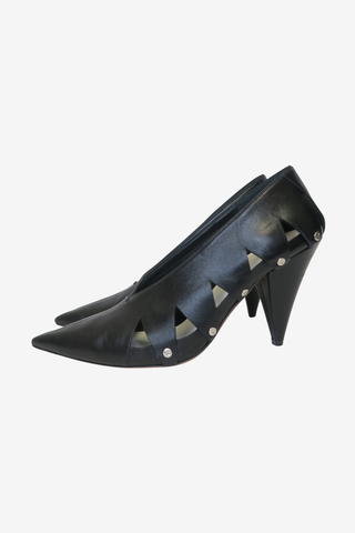 Celine Black Leather Cut Out Heels Sz 38 - Designer heels at The Find Luxury Resale - Vancouver, Canada