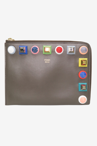 Fendi Studded Zip-Around Clutch - Designer Handbags at The Find Luxury Resale - Vancouver, Canada