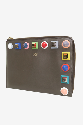 Fendi Studded Zip-Around Clutch - Designer Handbags at The Find Luxury Resale - Vancouver, Canada