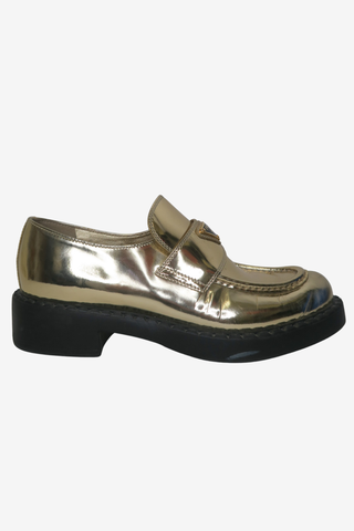 Prada Metallic Leather Loafers sz 39.5 - Designer Loafer at The Find Luxury Resale - Vancouver, Canada