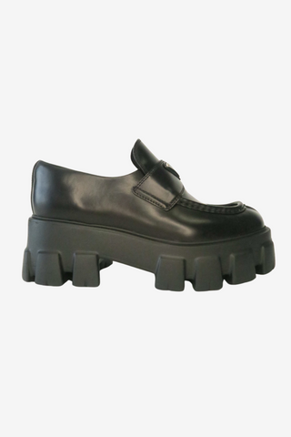 Prada Monolith Leather Platform Loafers sz 36.5 - Designer shoes at The Find Luxury Resale - Vancouver, Canada