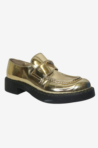 Prada Metallic Leather Loafers sz 39.5 - Designer Loafer at The Find Luxury Resale - Vancouver, Canada