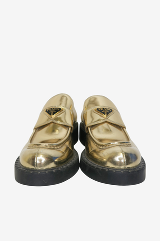 Prada Metallic Leather Loafers sz 39.5 - Designer Loafer at The Find Luxury Resale - Vancouver, Canada