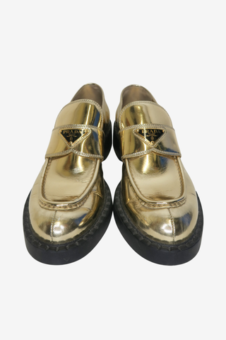 Prada Metallic Leather Loafers sz 39.5 - Designer Loafer at The Find Luxury Resale - Vancouver, Canada