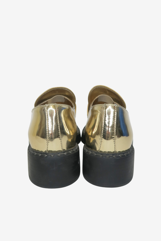 Prada Metallic Leather Loafers sz 39.5 - Designer Loafer at The Find Luxury Resale - Vancouver, Canada