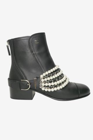 Chanel 2018 Interlocking CC Logo Moto Boots - Designer shoes at The Find Luxury Resale - Vancouver, Canada
