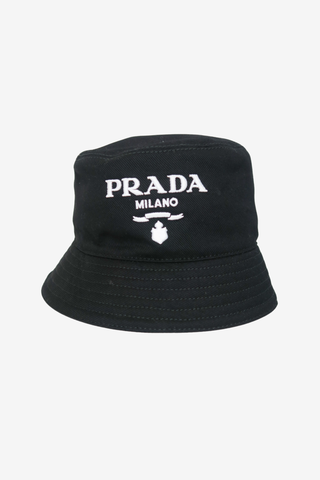 Prada Logo Embroidered Bucket Hat - Designer Hats at The Find Luxury Resale - Vancouver, Canada
