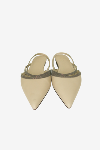 Brunello Cucinelli Monili Leather Slingback Flats sz 35 - Designer Flats at The Find Luxury Resale - Vancouver, Canada