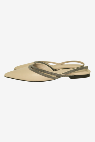 Brunello Cucinelli Monili Leather Slingback Flats sz 35 - Designer Flats at The Find Luxury Resale - Vancouver, Canada