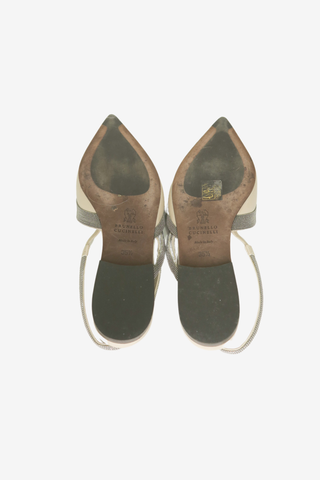 Brunello Cucinelli Monili Leather Slingback Flats sz 35 - Designer Flats at The Find Luxury Resale - Vancouver, Canada