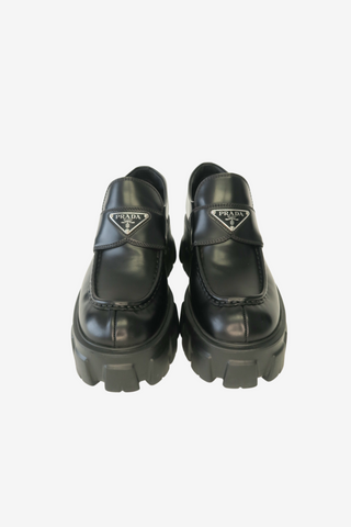 Prada Monolith Leather Platform Loafers sz 36.5 - Designer shoes at The Find Luxury Resale - Vancouver, Canada
