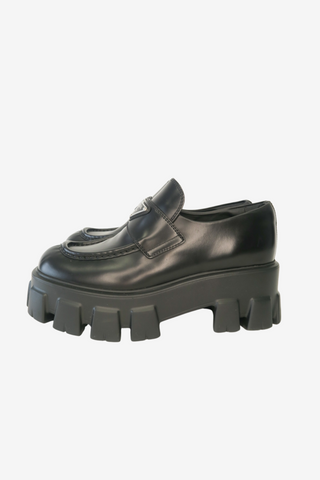 Prada Monolith Leather Platform Loafers sz 36.5 - Designer shoes at The Find Luxury Resale - Vancouver, Canada