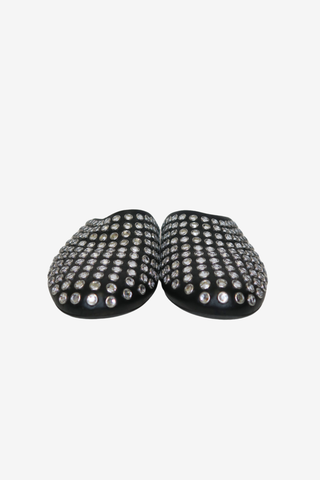 Alaïa Leather Crystal Embellishment Mules Sz 37 - Designer shoes at The Find Luxury Resale - Vancouver, Canada