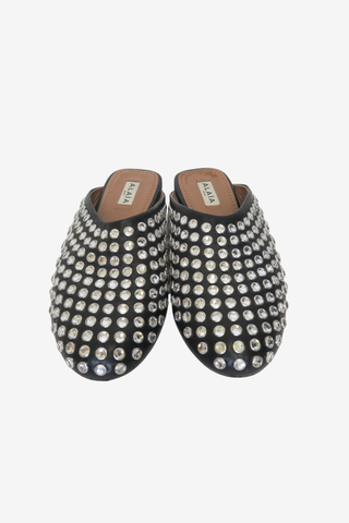 Alaïa Leather Crystal Embellishment Mules Sz 37 - Designer shoes at The Find Luxury Resale - Vancouver, Canada