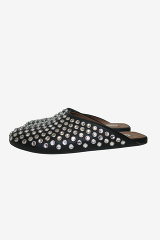 Alaïa Leather Crystal Embellishment Mules Sz 37 - Designer shoes at The Find Luxury Resale - Vancouver, Canada