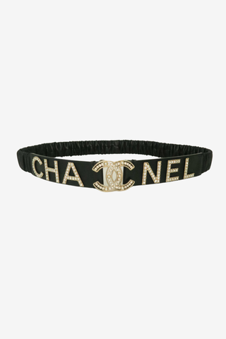 Chanel Black Logo Crystal Waist Belt - Designer belt at The Find Luxury Resale - Vancouver, Canada