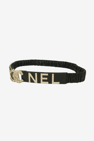 Chanel Black Logo Crystal Waist Belt - Designer belt at The Find Luxury Resale - Vancouver, Canada