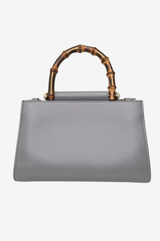 Gucci Grey Leather Small Nymphaea Bamboo Top Handle Bag - Designer Handbags at The Find Luxury Resale - Vancouver, Canada