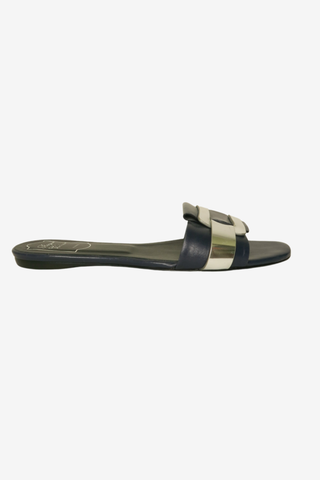 Roger Vivier Leather Colorblock Pattern Slides sz 37 - Designer sandals at The Find Luxury Resale - Vancouver, Canada