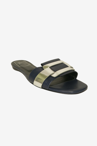 Roger Vivier Leather Colorblock Pattern Slides sz 37 - Designer sandals at The Find Luxury Resale - Vancouver, Canada
