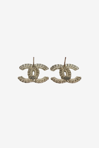 Chanel 2019 Chain-Link & Strass CC Stud Earrings - Designer Earrings at The Find Luxury Resale - Vancouver, Canada
