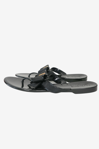 Salvatore Ferragamo Rubber Bow Accents Flip Flops sz 9 - Designer sandals at The Find Luxury Resale - Vancouver, Canada
