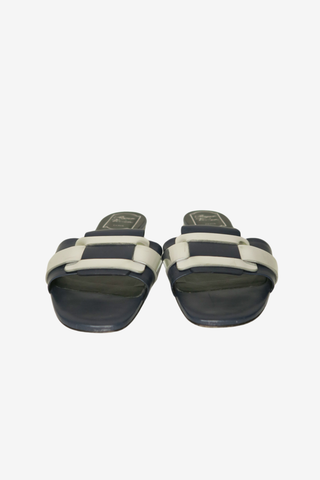 Roger Vivier Leather Colorblock Pattern Slides sz 37 - Designer sandals at The Find Luxury Resale - Vancouver, Canada