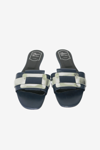 Roger Vivier Leather Colorblock Pattern Slides sz 37 - Designer sandals at The Find Luxury Resale - Vancouver, Canada