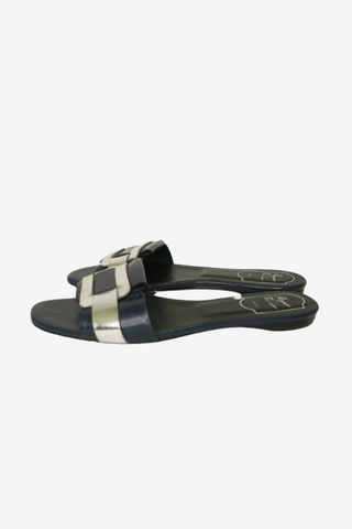 Roger Vivier Leather Colorblock Pattern Slides sz 37 - Designer sandals at The Find Luxury Resale - Vancouver, Canada