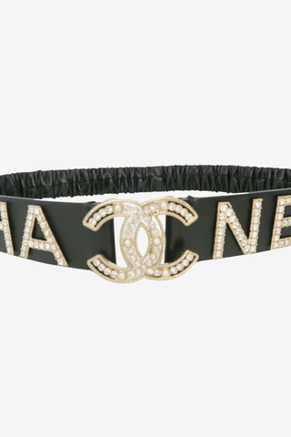 Chanel Black Logo Crystal Waist Belt - Designer belt at The Find Luxury Resale - Vancouver, Canada