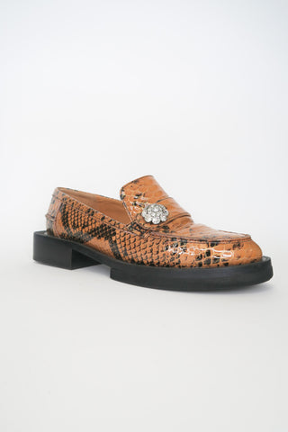 Ganni Leather Animal Print Loafers sz 37 - Designer Loafers at The Find Luxury Resale - Vancouver, Canada