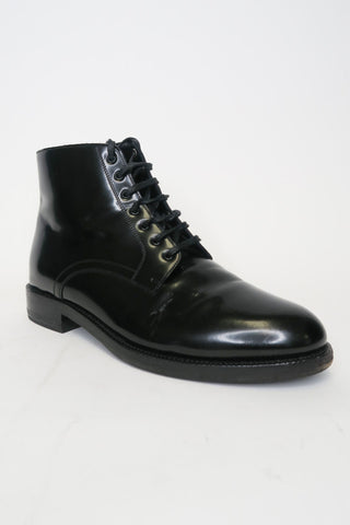 Celine Leather Ankle Lace-Up Boots sz 37.5 - Designer Boots at The Find Luxury Resale - Vancouver, Canada