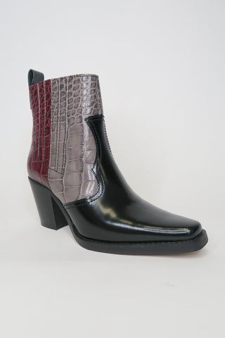 Ganni Croc Embossed Leather Western Boots sz 37 - Designer Boots at The Find Luxury Resale - Vancouver, Canada