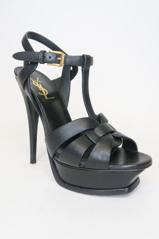 Saint Laurent Tribute Leather T-Strap Sandals sz 36 - Designer Pumps at The Find Luxury Resale - Vancouver, Canada