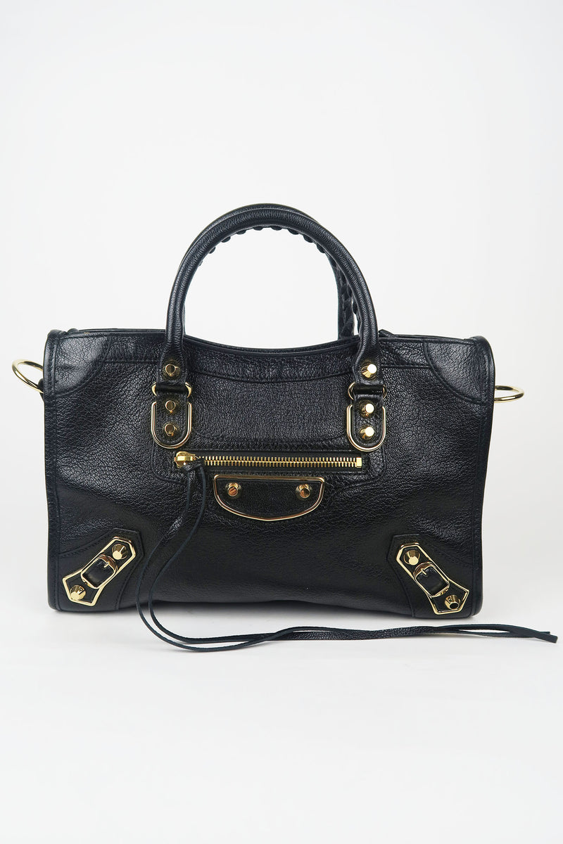 Balenciaga Classic City Shoulder Bag Small Gold-tone Black