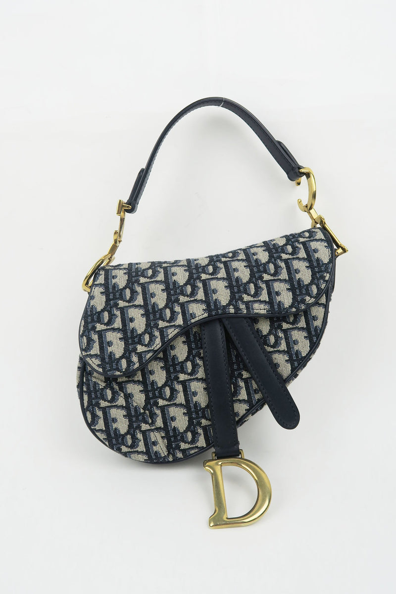 Mini Saddle Bag with Strap Blue Dior Oblique Jacquard