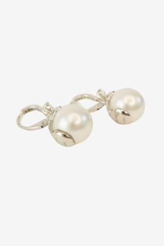 Tiffany & Co. Platinum Diamond & Pearl Victoria Drop Earrings - Designer Earrings at The Find Luxury Resale - Vancouver, Canada