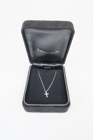 Tiffany & Co. Tiffany Small Diamond Metro Cross Necklace - Designer Necklaces at The Find Luxury Resale - Vancouver, Canada