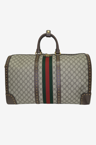 Gucci GG Supreme Monogram Studded Savoy Duffel Bag - Designer Handbags at The Find Luxury Resale - Vancouver, Canada