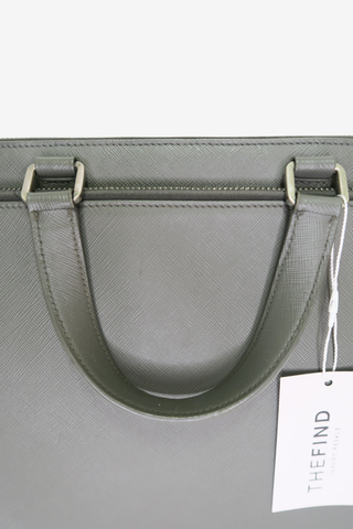 Prada Grey Saffiano Leather Briefcase - Designer handbag at The Find Luxury Resale - Vancouver, Canada