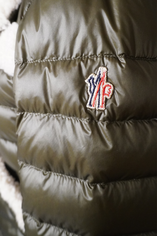 Moncler Shearling-Trimmed Alvernia Jacket sz 1 - Designer Jacket at The Find Luxury Resale - Vancouver, Canada
