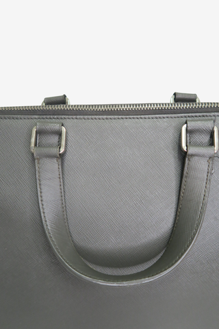 Prada Grey Saffiano Leather Briefcase - Designer handbag at The Find Luxury Resale - Vancouver, Canada