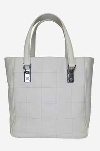 Chanel White Chocolate Bar Tote - Designer Handbags at The Find Luxury Resale - Vancouver, Canada