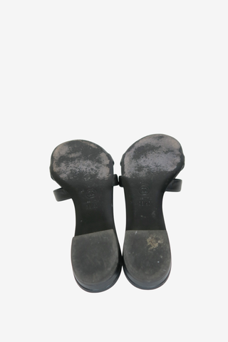 Chanel Camellia Accent Leather Slides sz 38.5 C - Designer sandals at The Find Luxury Resale - Vancouver, Canada